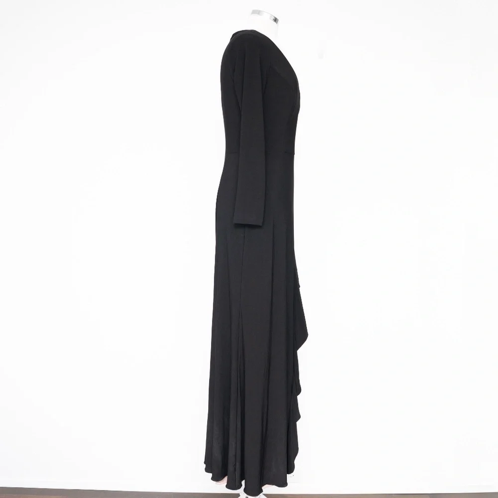 Xscape - Long Sleeve Stretchy V-neck Ruffle Dress - Picture 8 of 14